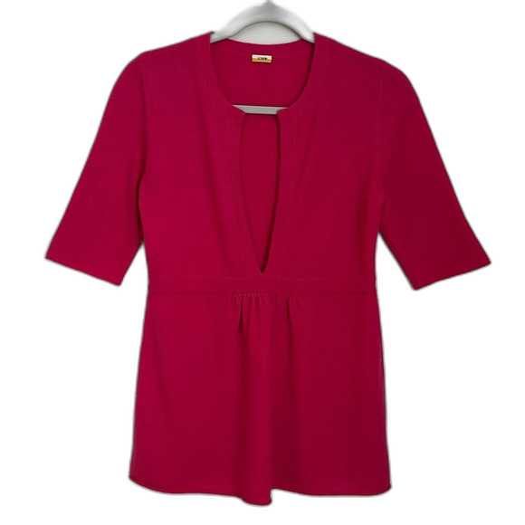 J Crew Women’s Bright Pink 100% Cashmere V Neck Short Sleeve Sweater Size S - Picture 1 of 8